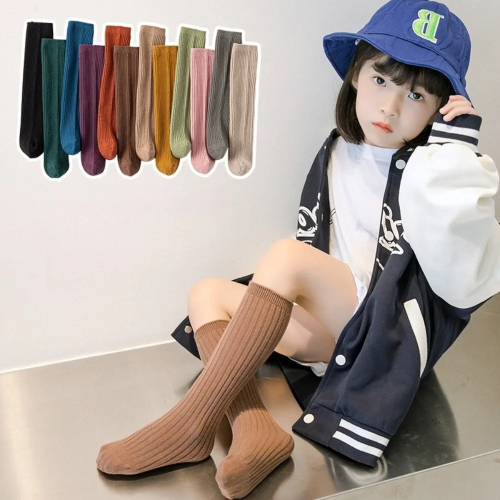 Vertical Stripe Kids Mid Calf Socks Girls Cotton Autumn Winter Korean Soft Knit Children Socks School Warm Toddler Accessories
