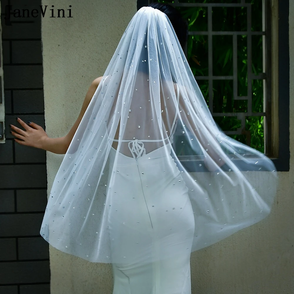 

JaneVini Luxury Beaded Pearls Bridal Short Veil Braut Schleier 1 Tier Bride Veils with Comb Wedding Veil Ivory Bachelorette Veil