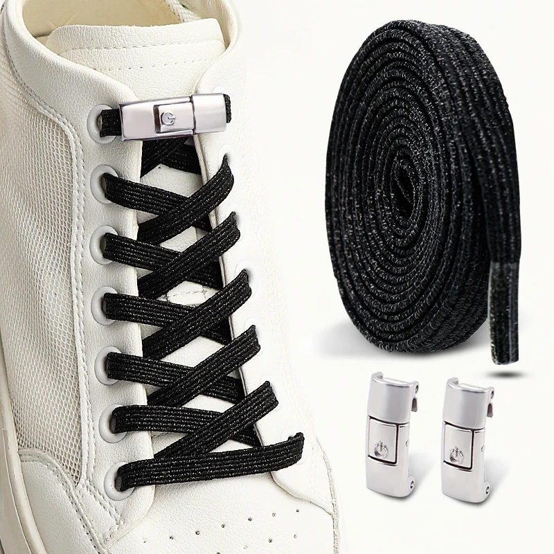 Gold Glitter No Tie Shoelaces Elastic Flat Laces for Sneaker
