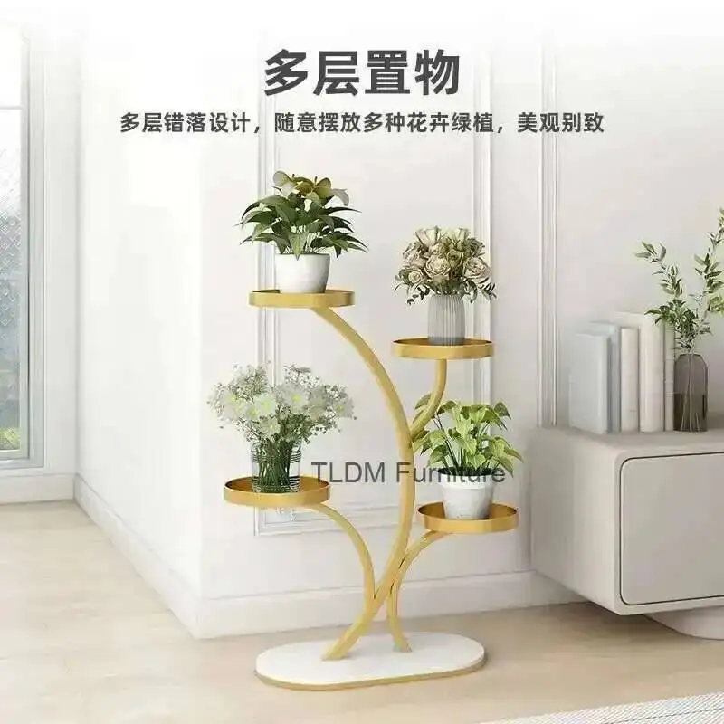 Iron High End Storage Flower Rack Wheel Living Room Universal Floor Standing Balcony Flower Pot Bracket Multi-layer Outdoor