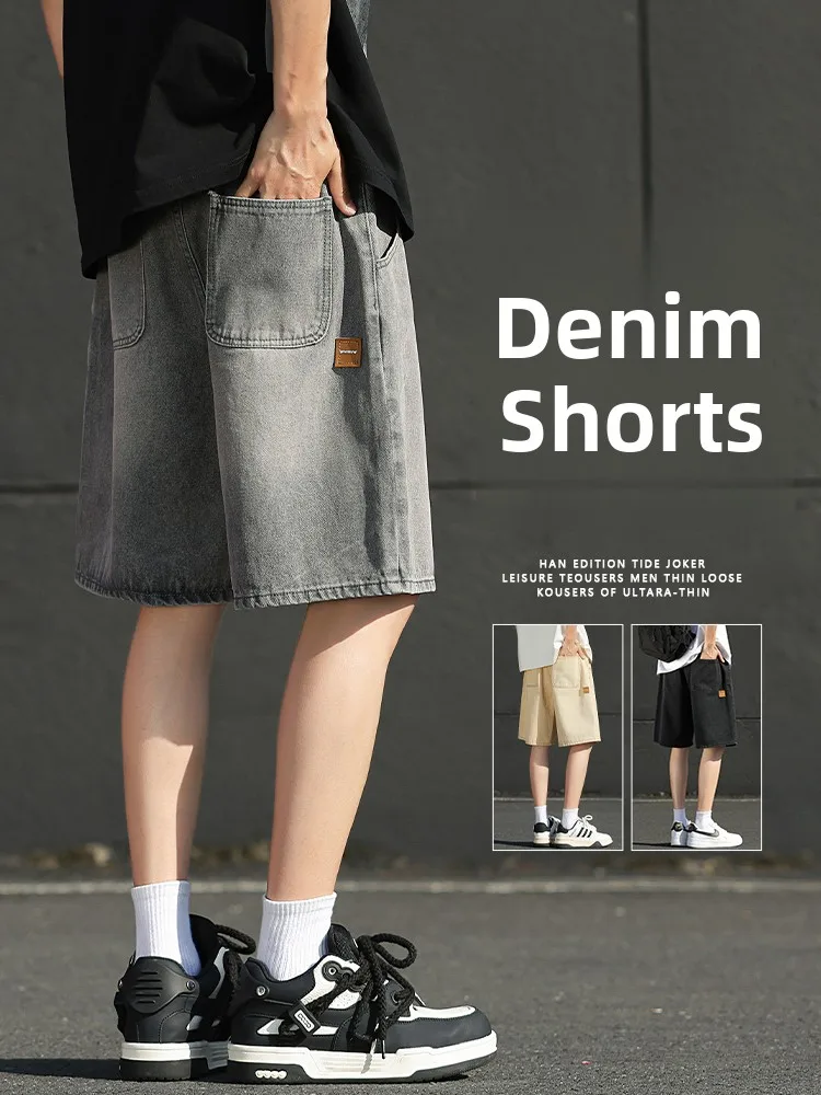

New 2026 Men's Denim Shorts Loose Fit Summer Thin Casual Sports Versatile Five-Quarter Length Breathable Straight Leg Cotton ...