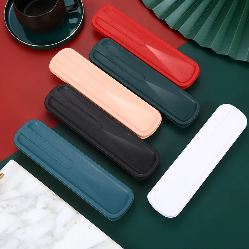 1pc Solid Color Cutlery Box Empty Box Student Portable Tableware Box Chopsticks Spoons Forks Box Outdoor Tableware Storage Box