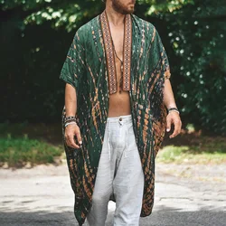 Summer New Mens Cover-Ups Beach Sun Protection Suit Casual Printed Shirt Fashionable Cape Jacket for Men