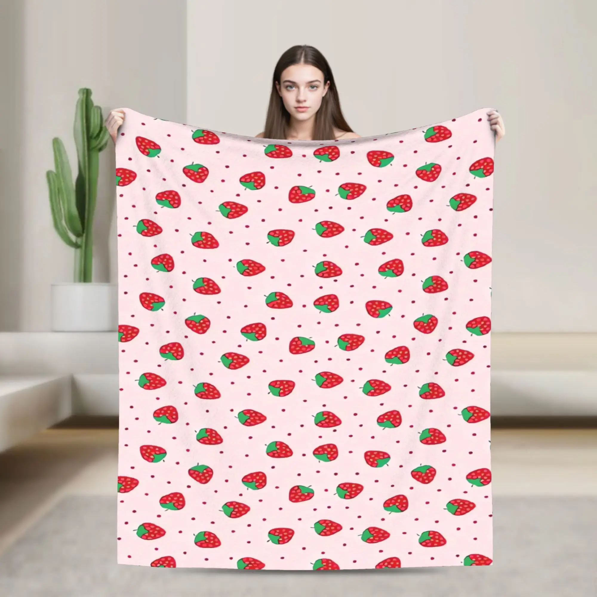 Red Strawberry Polka Dot Flannel Blanket  Warm Soft Bedding Throws for Couch Chair Camping Street Trend Bedspread Sofa Bed Cover