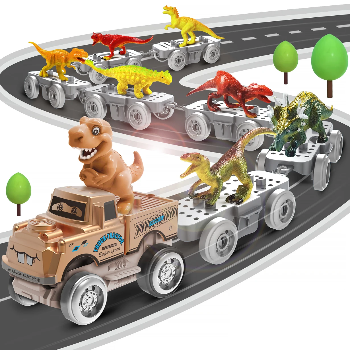 

Игровой набор «Волшебная железная дорога» с динозаврами, светящимися в темноте светодиодами и гибкими гоночными машинками