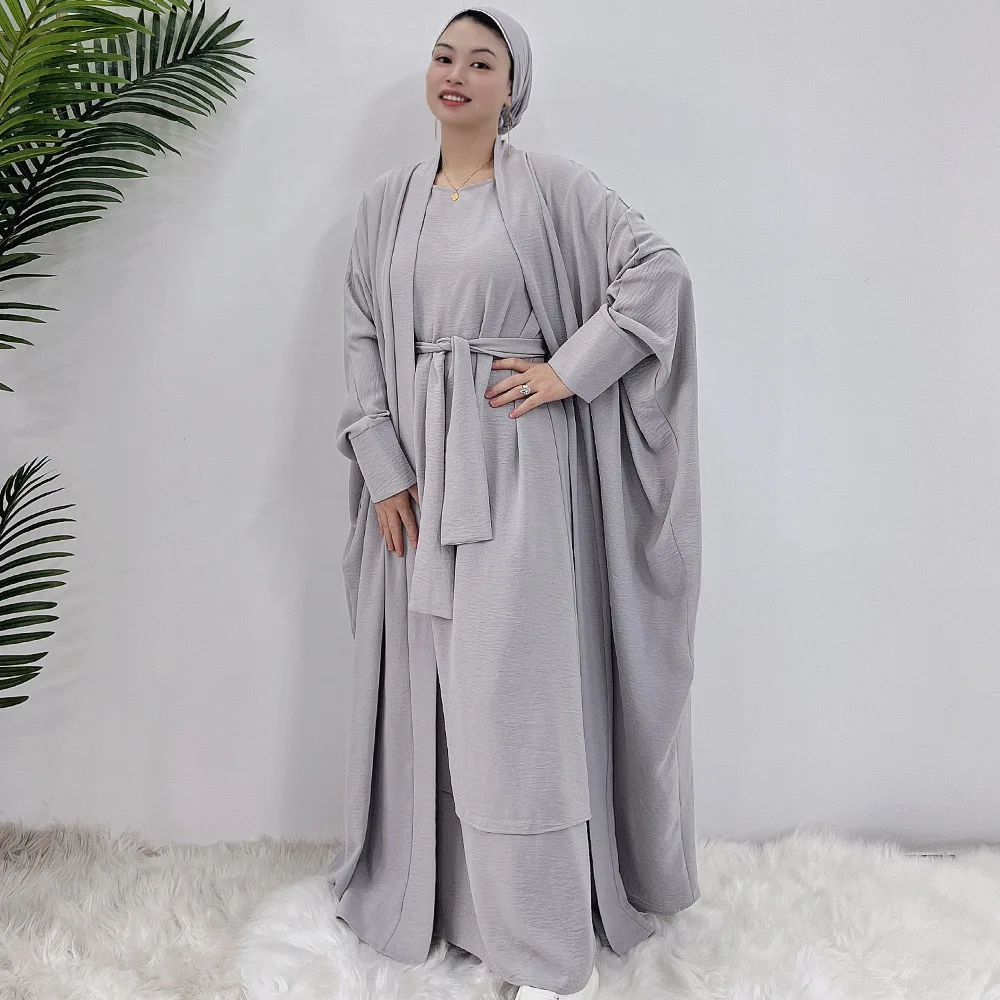 Fashion Muslim Kimono Abaya Cardigan Ramadan Dubai Turkey Eid Dress Islamic Loose Comfortable Dress Sets for Women