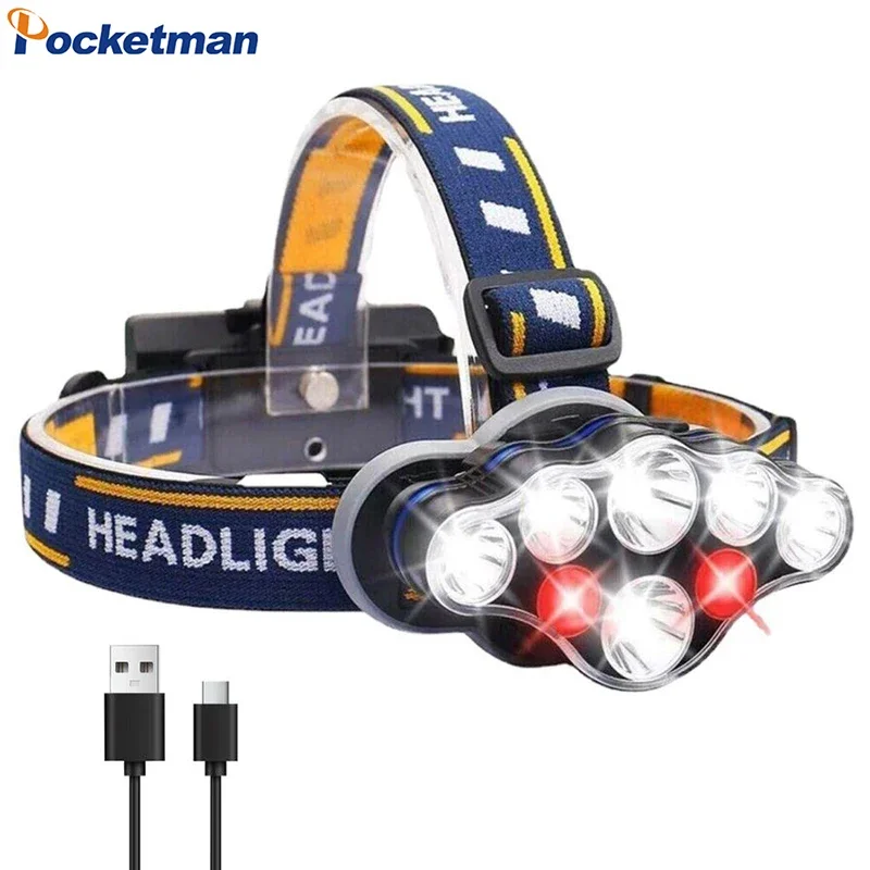 

High Lumens LED Headlamp Long Range Rechargeable Headlight Outdoor Waterproof Head Lamp Head Flashlight for Camping Hunting