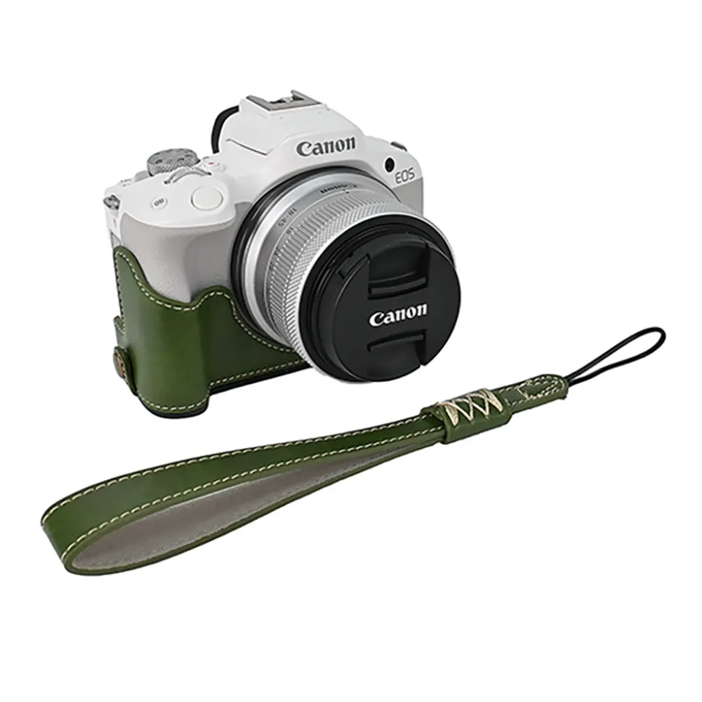 

Чехол из масляной кожи из искусственной кожи для камеры Canon EOS R50 R100, нижняя крышка с отверстием для аккумулятора