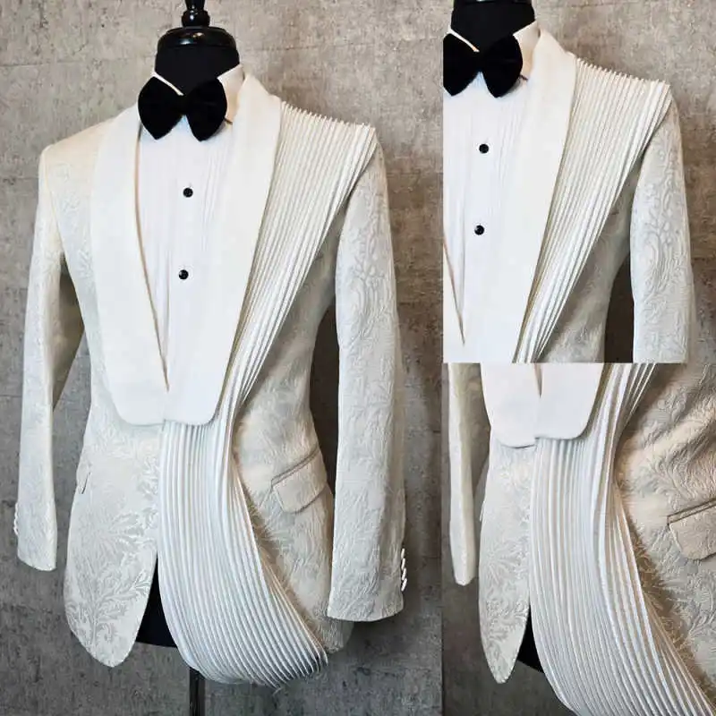 Elegant Wedding Tuxedos 1 Piece Set Jacket Jacquard Men Suit Handsome Ribbon One Button Groom Evening Party Blazers Customized