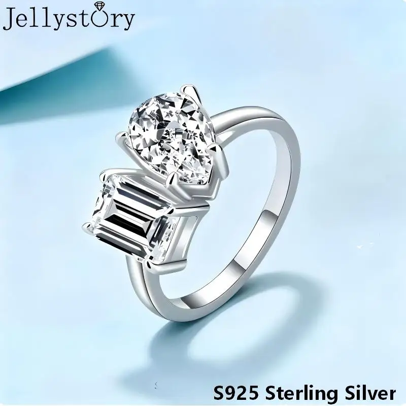1CTX2 Bestseller S925 Sterling Silber Unregelmäßiger Smaragd-Birnen-Moissanit-Ring Damen Nischen-High-End Leichter Luxus Edles Schmuckstück