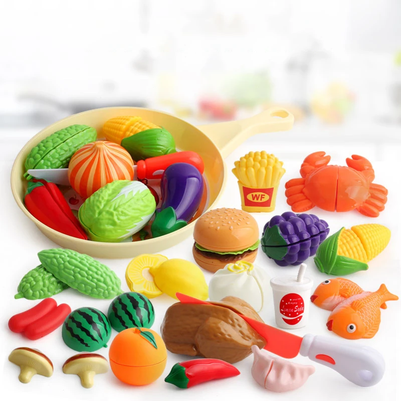 Fun Kitchen Play House Hamburger Fruit And Vegetables Kids House Games Fruit & Vegetable Pizza Chopping Kids Toys Birthday Gift