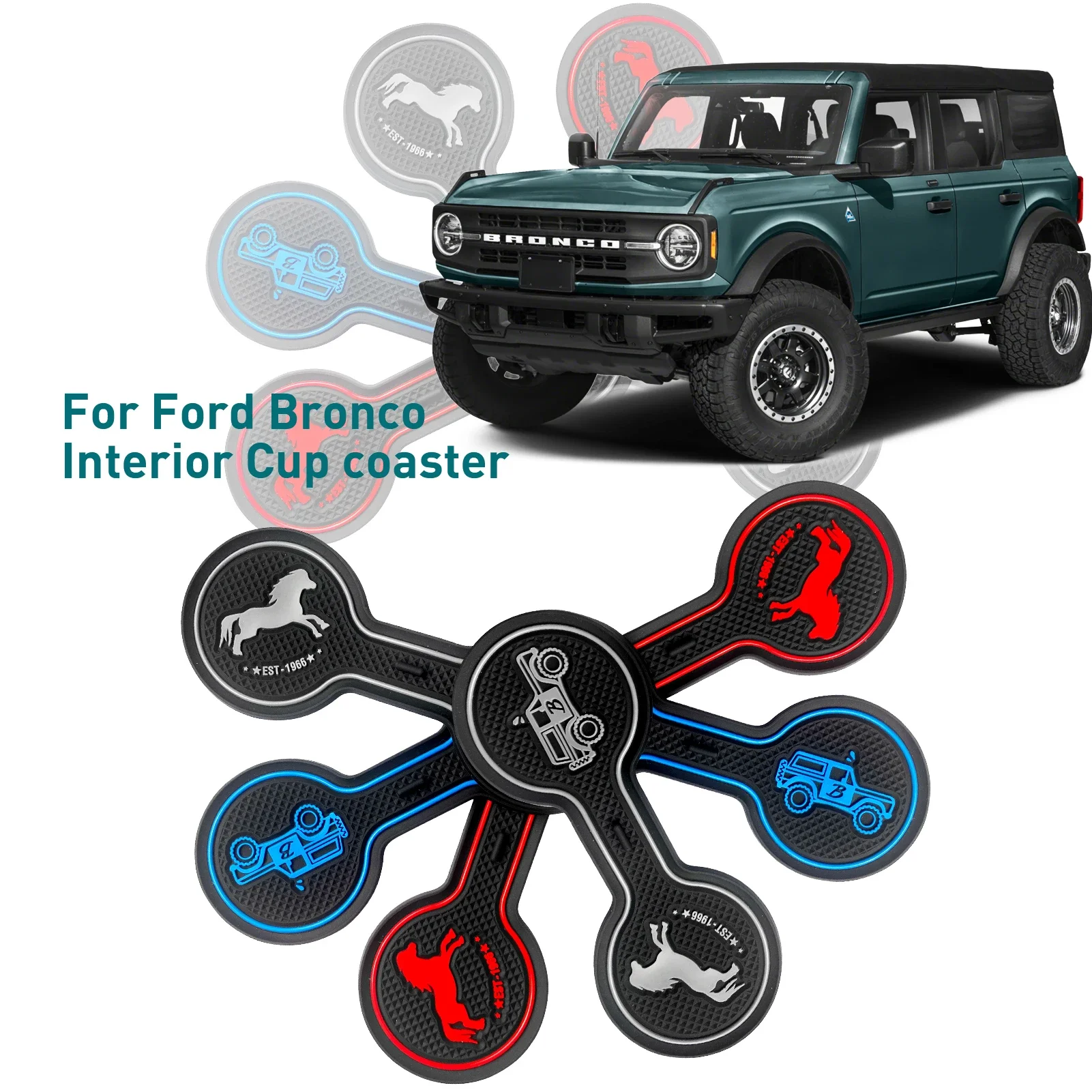 Car Cup Coaster for Ford Bronco 2020 2021 2022 Soft Drink Cup Holder Anti-slip Pad Daily Interior Accessories Car-styling