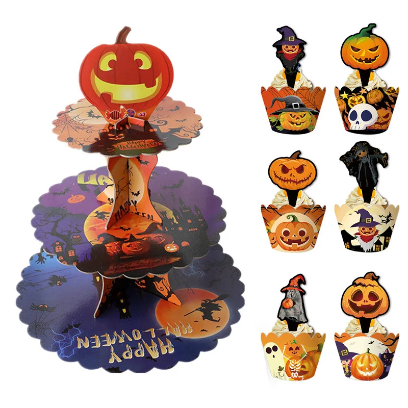 Halloween Cake Rack Tray Halloween Pumpkin Skull Spider Bat Party Scene Decoration Dessert Table Decoration Cake Stand