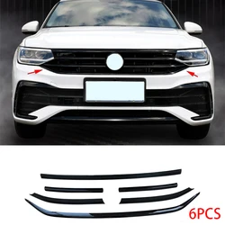 Voor Volkswagen Tiguan 2022 2023 Abs Glanzend Zwart Grille Sport Zwart Body Kit Center Grill Moulding Cover Strip Trim 6 Stuks