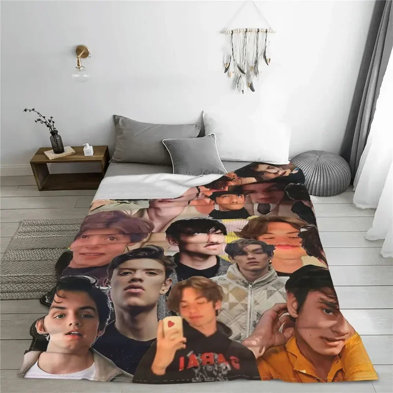 Louis Partridge Collage Knitted Blanket Star Actor Movie Fleece Throw Blankets Airplane Travel Ultra-Soft Warm Bedspreads