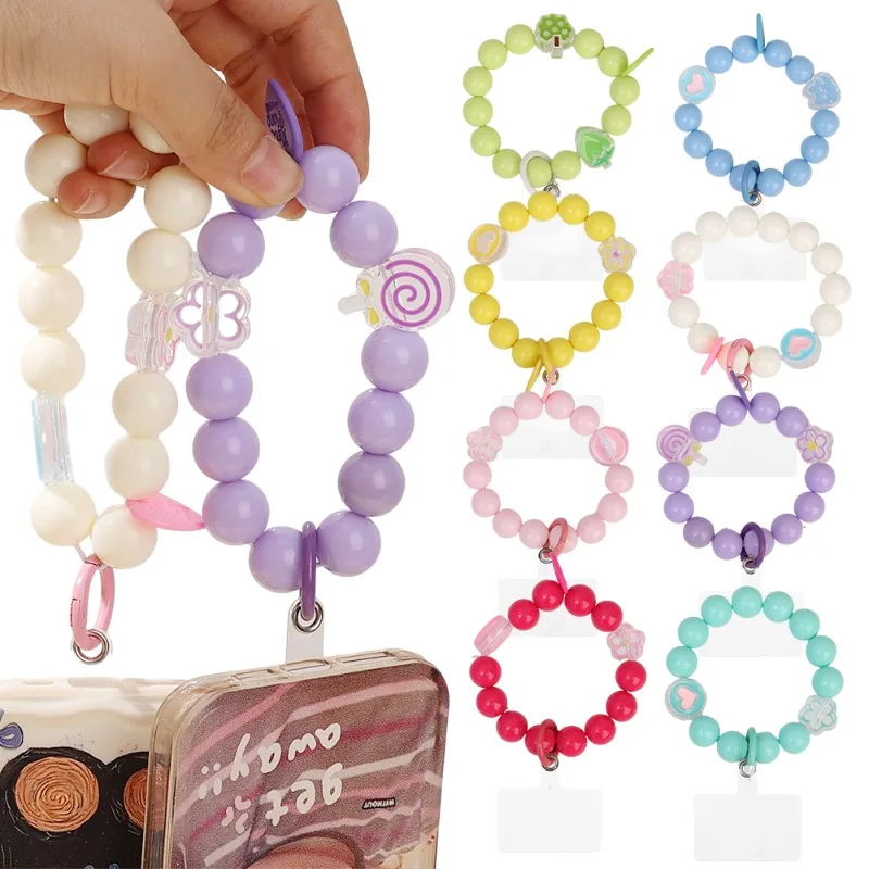 Creative Cellphone Beaded Wrist Straps Anti Lost Anti-fall Hands-Free Mobile Phone Chain String with Tether Tabs for Women Girls