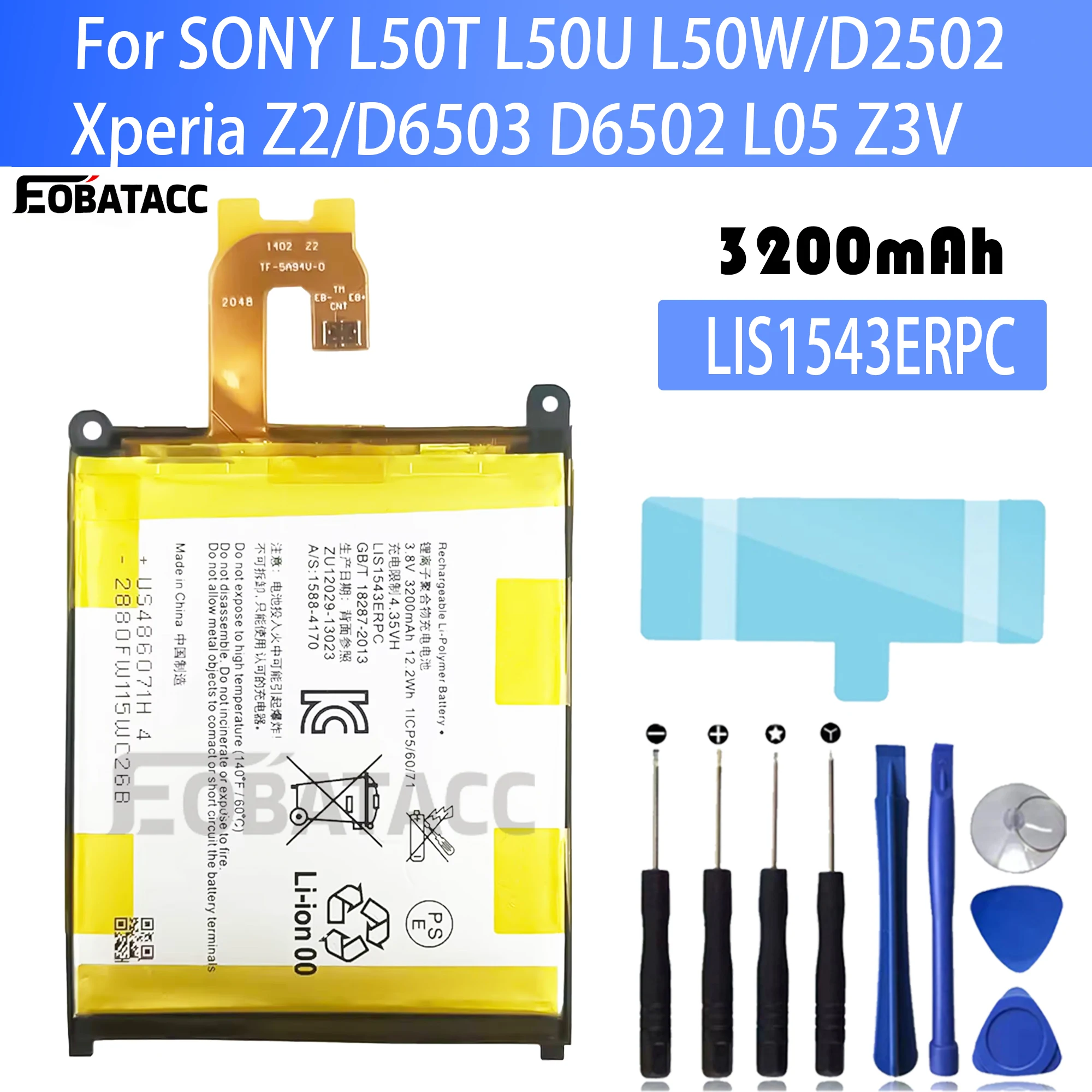 

100% New Original Battery LIS1543ERPC For Sony L50T L50U L50W/D2502 Xperia Z2/D6503 D6502 L05 Z3V Battery + Free Tools