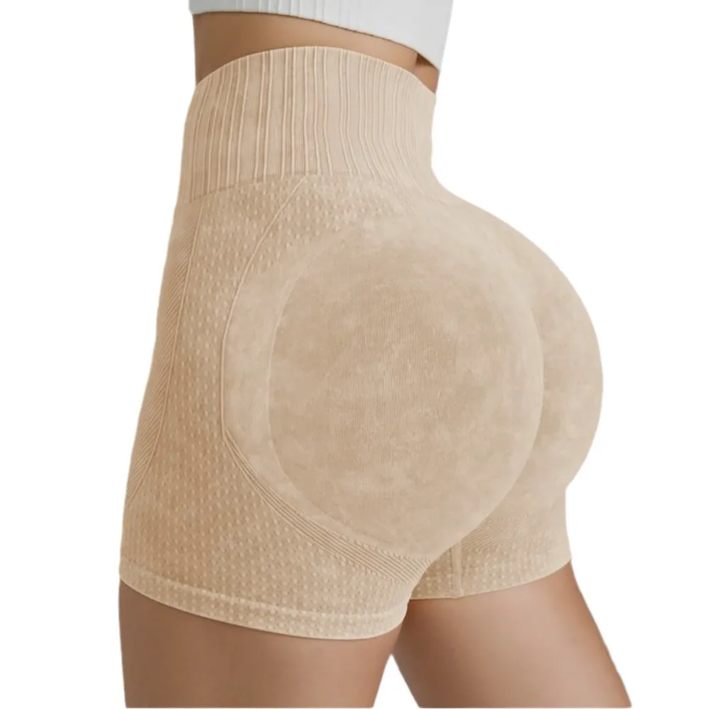 New Peach Hip Yoga Shorts Seamless Washed High Waist Yoga Shorts Running Fitness Speed Drying Sports Shorts