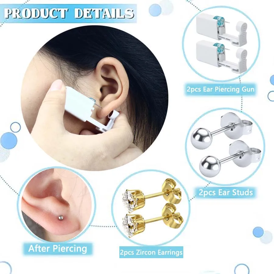 2PCS Disposable Ear Piercing Gun with Built-in Ear Studs & 2pcs Cubic Zirconia Earrings-For Home Use Ear Piercing Kit image 6