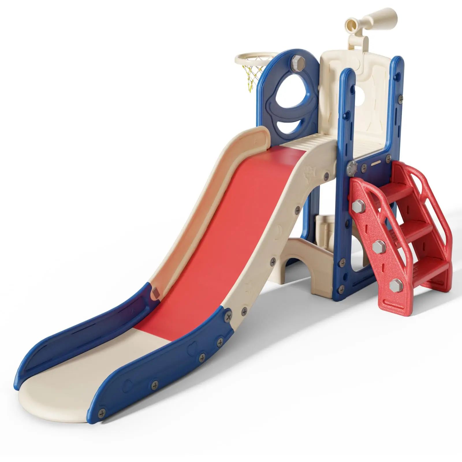 6 in 1 Toddler Slide for Toddlers Age 1-3,Extra-Long Slide ,Baby Climber Playset Playground Freestanding Slide (Small, Red+Blue)