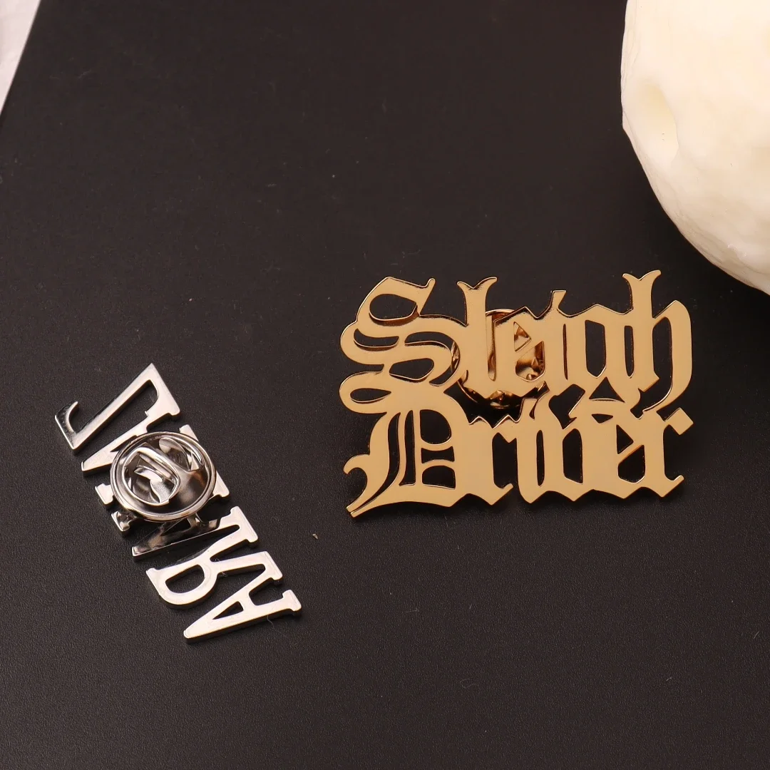 Custom Name Brooch For Personalized Logo Men's Stainless Steel Letters Lapel Pin Groom Wedding Best Man Jewelry