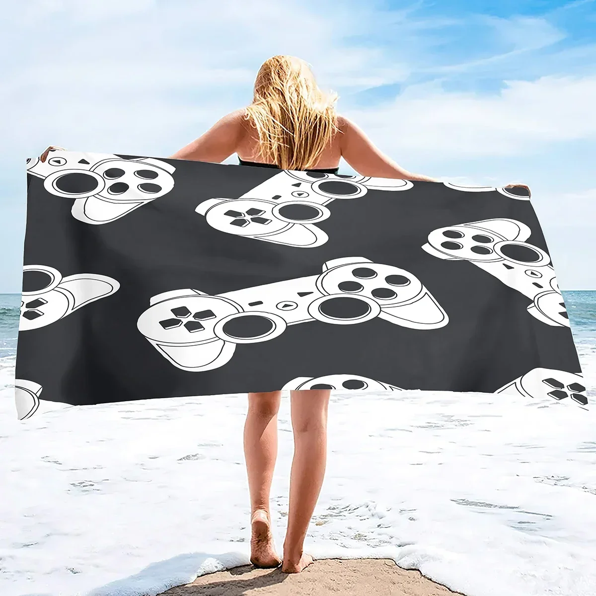 Gamepad Game Beach Towel,Modern Gamer Player Design Sand-Proof Microfiber Beach Towel,Quick Drying Beach Towel for Travel Pool