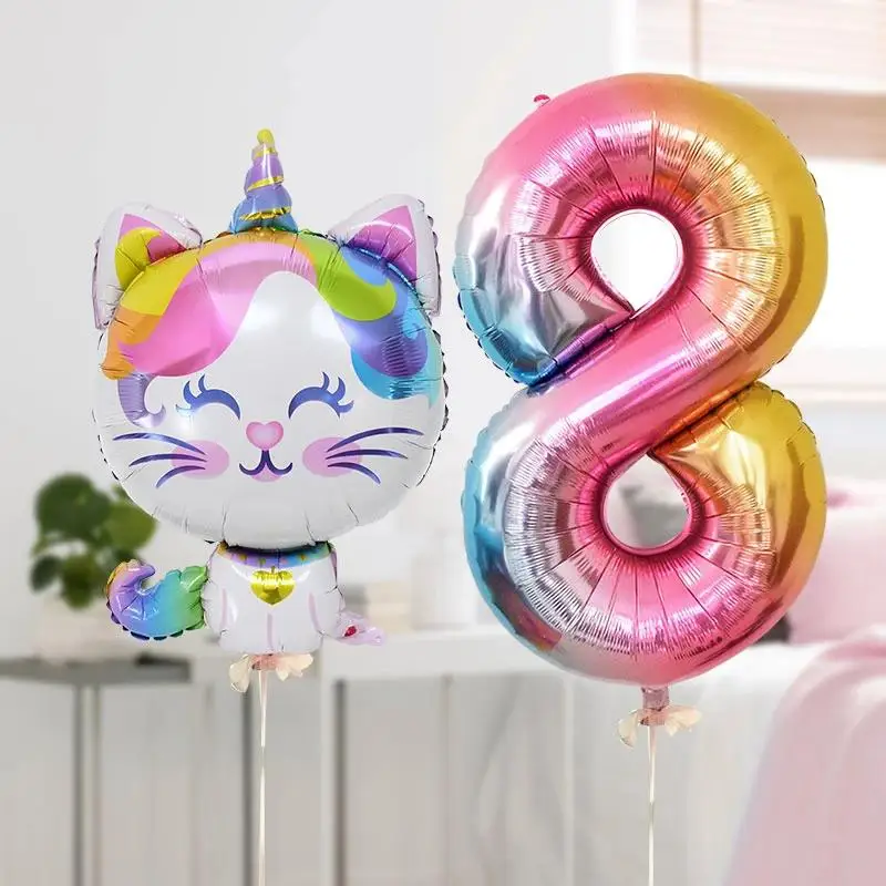 1 32IN Large Colored Unicorn Cat Aluminum Film Cute Gift Decorative Balloon