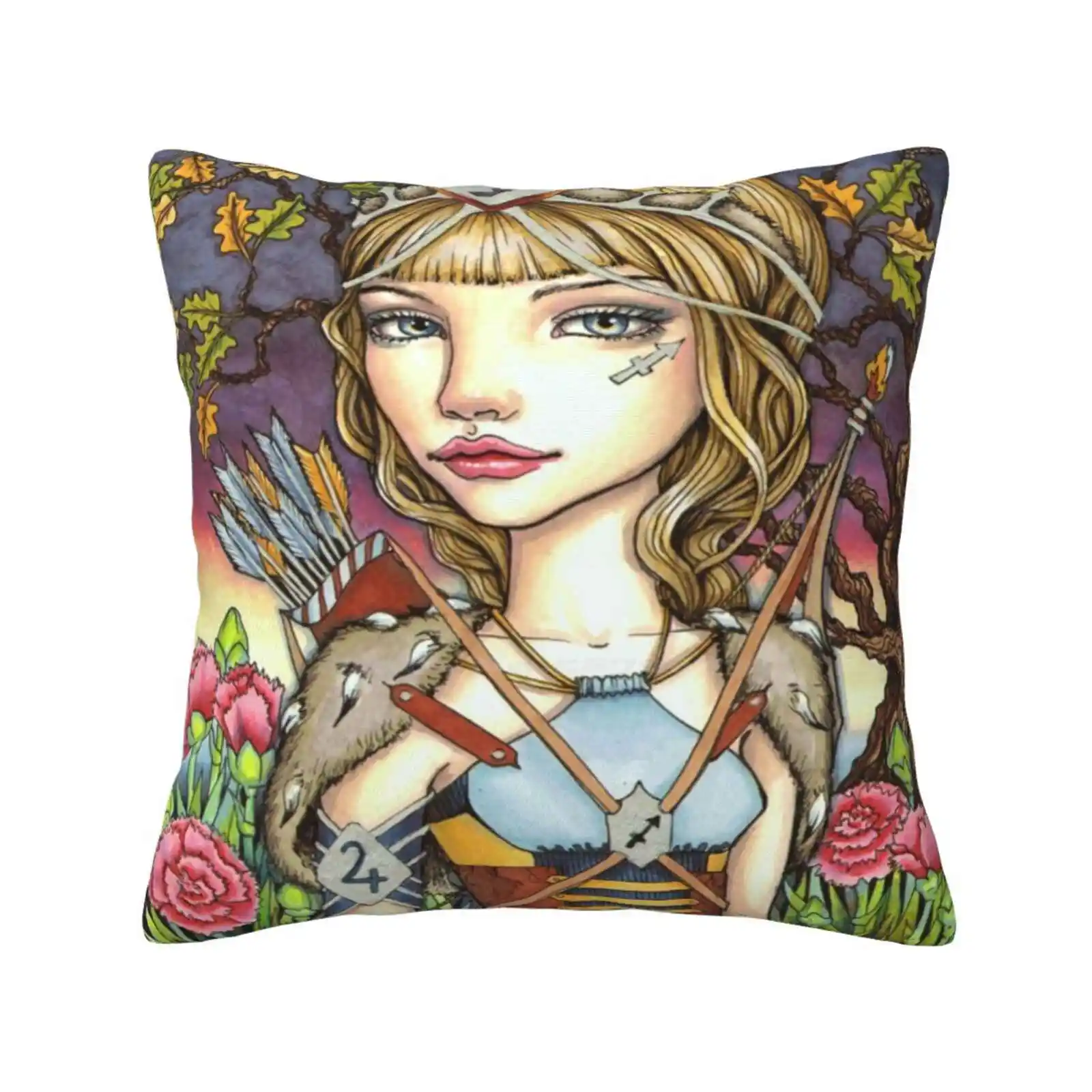 Sagittarius Funny Cute Decor Square Pillowcase Sagittarius Pen And Ink Zodiac Astrology Horoscope Bow And Arrow Tanya Bond Girl