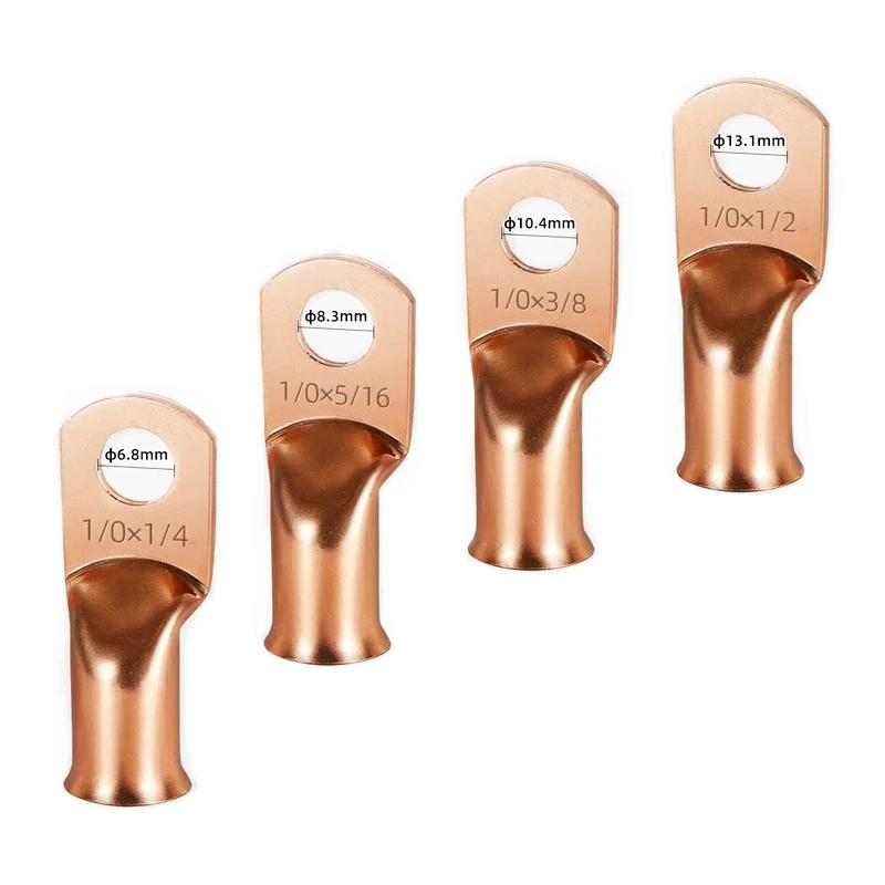 

10/25Pcs Bare Copper Ring Lugs Battery Crimp Terminals Electrical Wire Cable Connectors 1/0AWG M6-M12 Kit Assortment