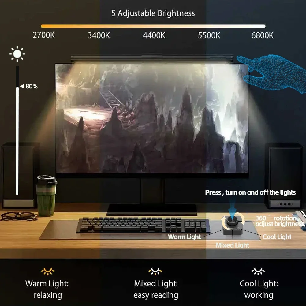 Imagem -06 - Lâmpada de Mesa Led para Cuidados com os Olhos Barra de Luz para Monitor de pc Tela Rgb Barra de Luz com Escurecimento Contínuo Lâmpada de Mesa Suspensa para Leitura