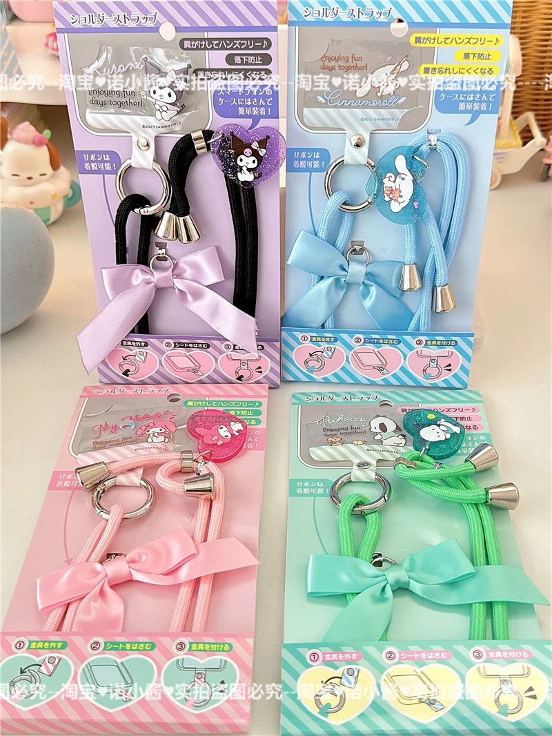 Sanrio bonito kuromi cinnamoroll minha melodia telefone móvel cordão ajustável menina caso do telefone móvel decoração diagonal corda longa