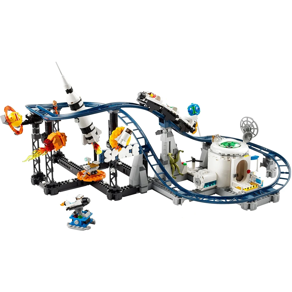 Juego de bloques de construcción 3 en 1 para niños y niñas, juguete de Montaña Rusa espacial, regalo de cumpleaños y vacaciones, moc, 874, piezas,