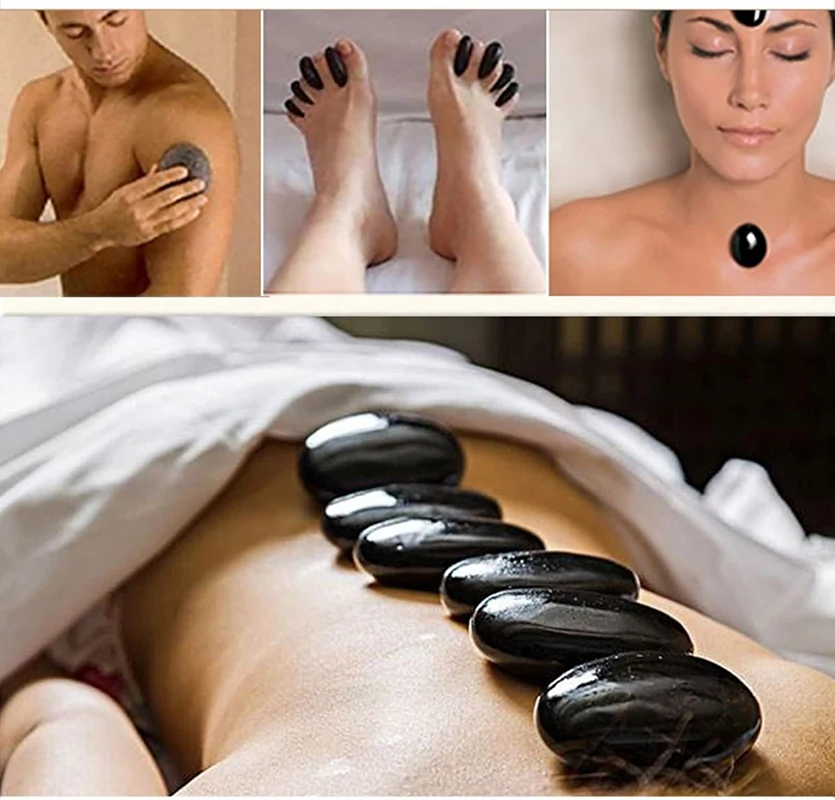 16PCS Hot Stone Therapy Massage Stone Electric Stone Massage Set with Heating Bag Basalt Hot Stone for Hydrotherapy Warm Therapy