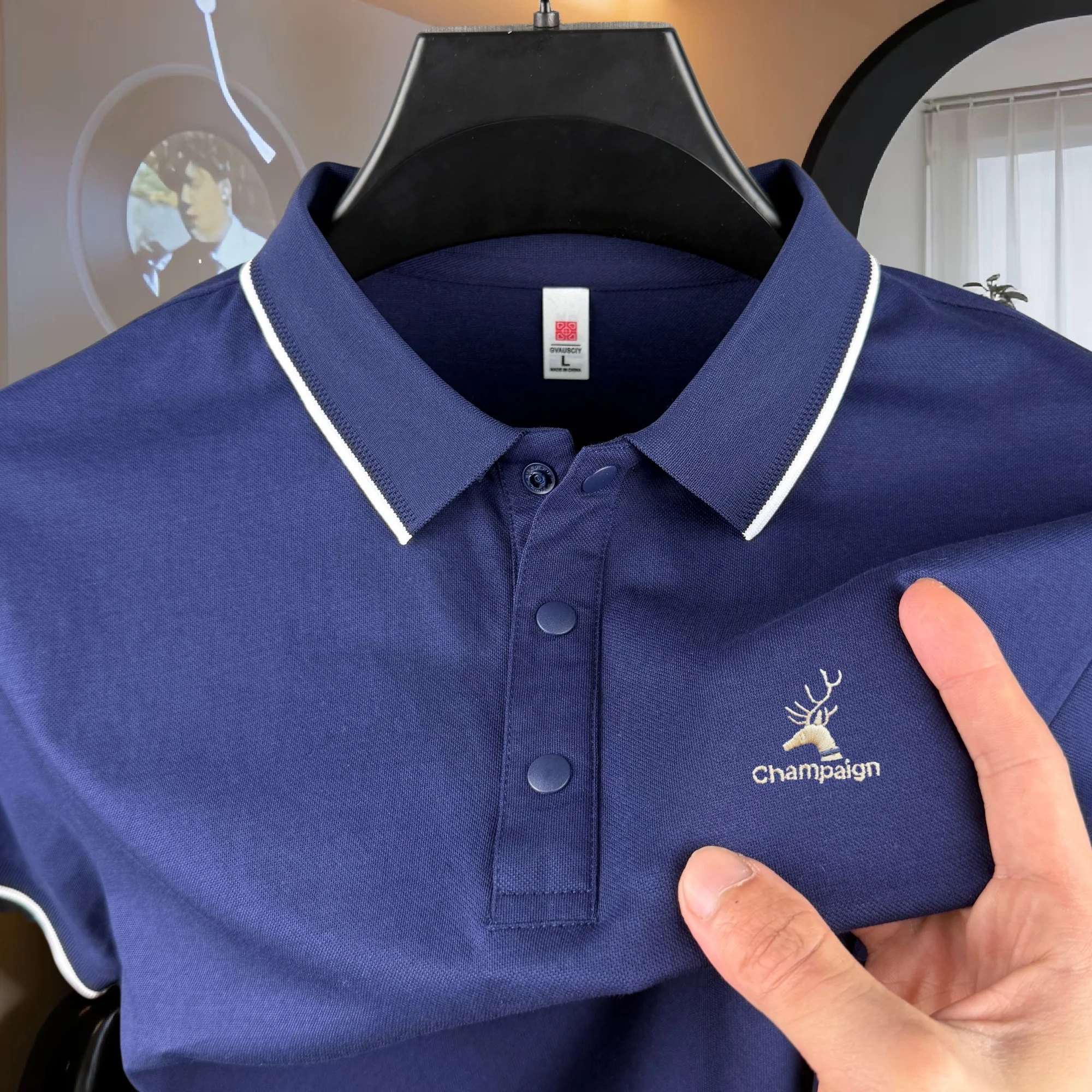 High end brand men's cotton short sleeve polo shirt summer fashion luxury striped series deer embroidery golf top casual T-shirt