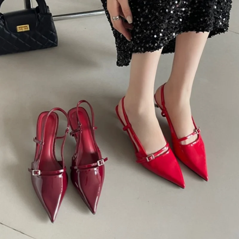 Bailamos 2024 Fashion Brand Design Buckle Women Pumps Point Toe Slip On Work Shoes Low Heel Spring Autumn Party Wedding Shoes Mu