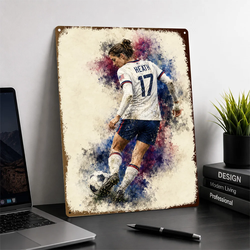 Tobin Heath Football Textured Poster Customized Metal Tin Sign Matchday Hero Style Wall Art Made For Club Followers In Bedroom