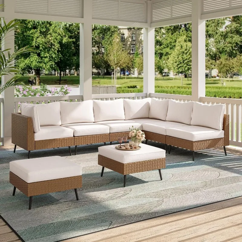 LAUSAINT HOME Móveis para pátio externo, sofá secional externo de 8 peças PE Rattan Conjuntos de conversa para pátio de vime