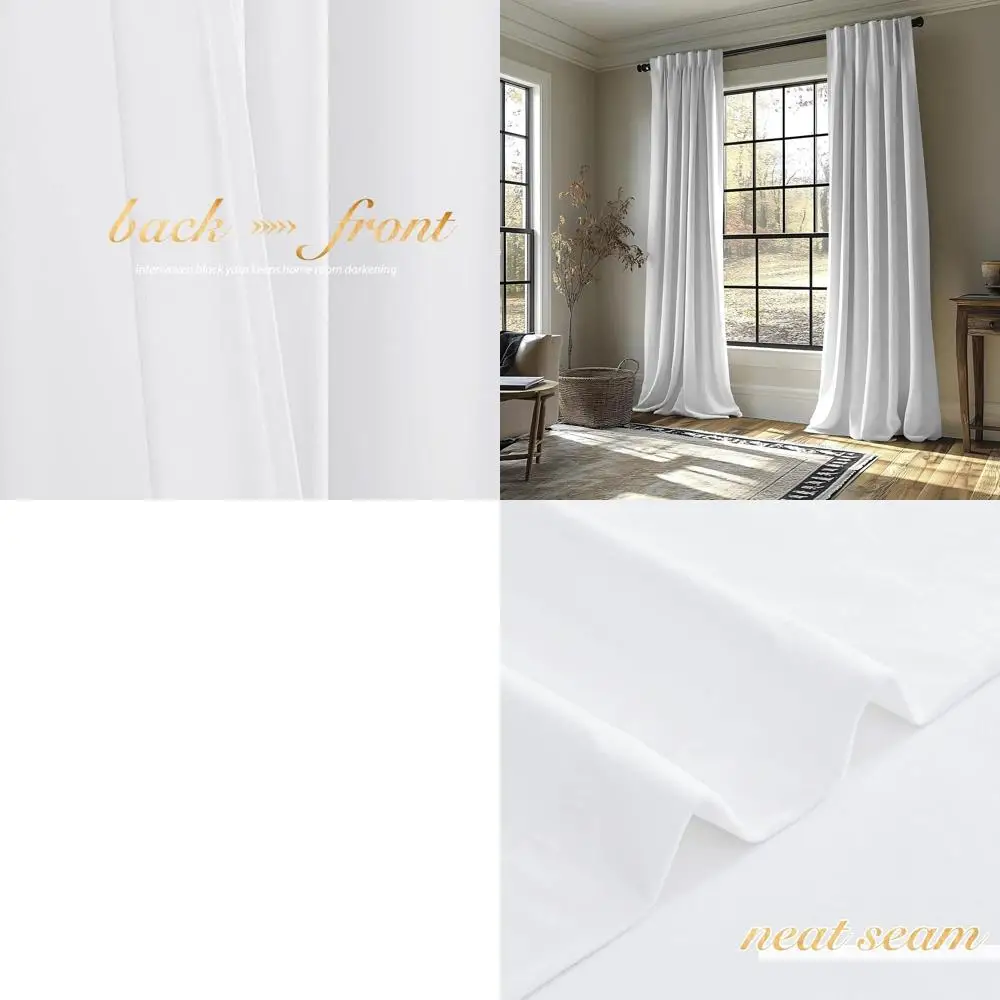 

120 Long White Velvet Curtains, 2-Panels with Back Tab, Soft Light & Heat Blocking for Sliding Door, 52 Wide