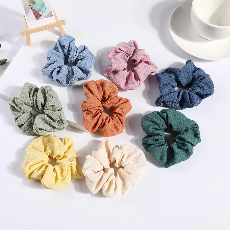 10Pcs Pig Colon Scrunchie Korean Puff Leather Band Hair Accessories Simple Fat Intestine Headband New Female Ruffled Rubber Band