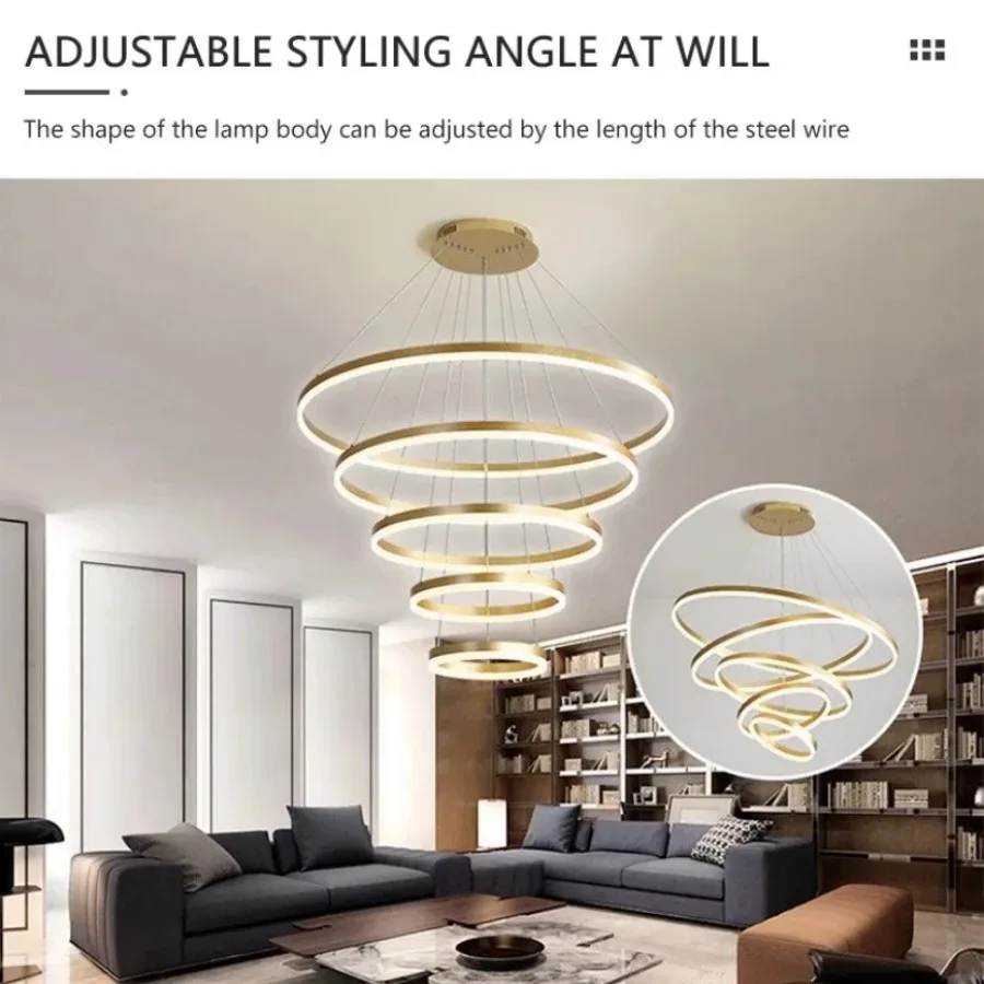 Circular LED Chandelier Modern Minimalist Dimmable Indoor Lighting Living Room and Exhibition Hall Decorative Lighting Fixtures