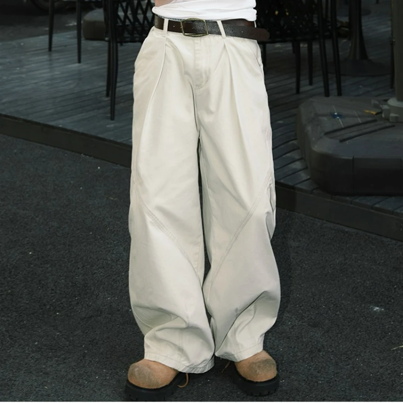 

Wrinkled work pants for men and women, high street loose casual pants, design sense, wide leg floor length pants