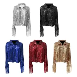 Women's Sequin Jacket Shiny Lapel Coat Clubwear Long Sleeve for Cosplay Exhibition Beach Vacation Party Outdoor Nightclub