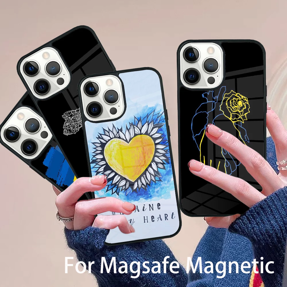 

Love Heart U-U-kraine-E Map Flag Pattern Phone Case Magesafe Magnetic Wireless Cover For IPhone 16 11 12 13 14 15 Pro Max Plus