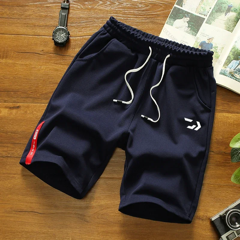 Men Knitted Cotton Tie Five Points Shorts Outdoor Sports Fishing Summer Thin Zipper Pocket Beach Contrast Color Pants