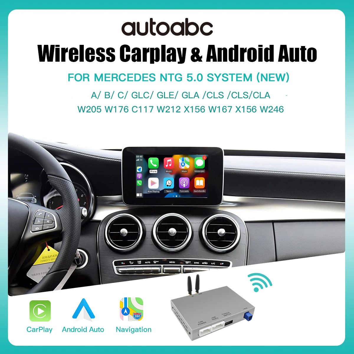 Wireless Carplay Android Auto Adapter for Mercedes Benz NTG5.0 GLC CLA GLA GLE A B E C Class W205 W176 C117 W212 W167 Mirror Lin