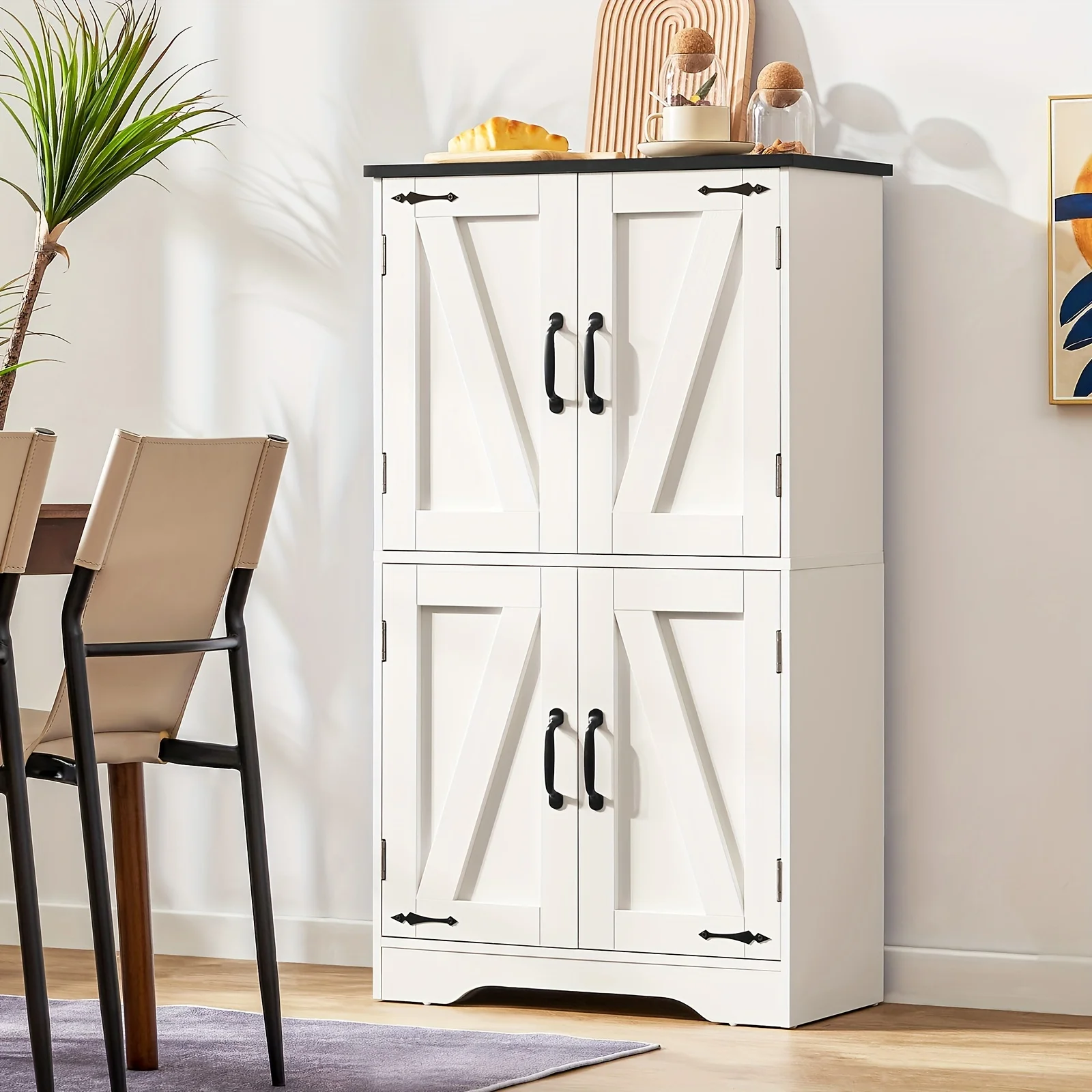 Modern Storage Cabinet With 2 Adjustable Shelves Bathroom Storage Cabinet With 4 Doors White Space Saving Home Decoration