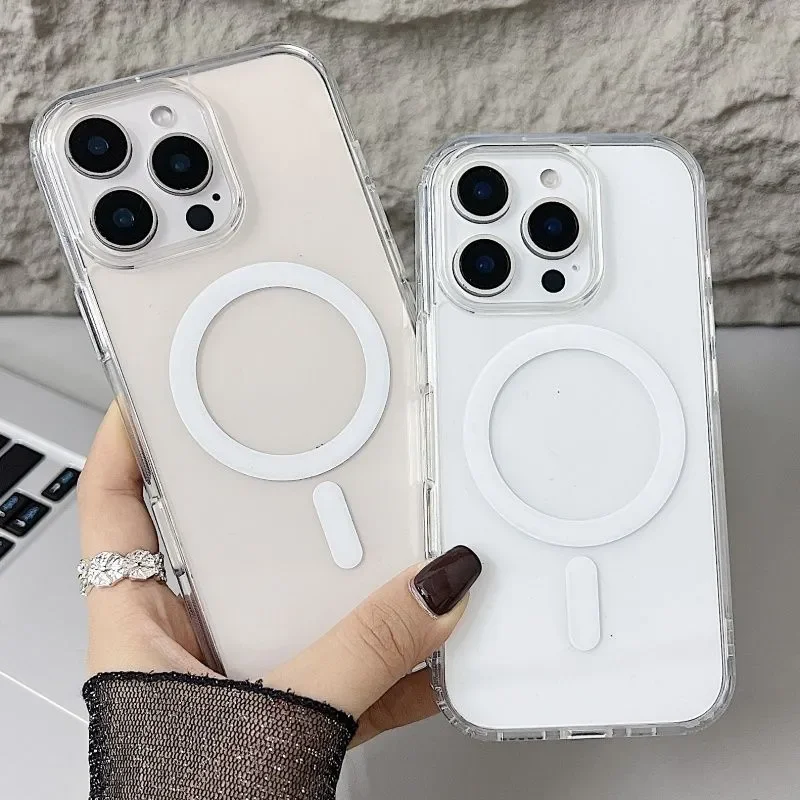 حافظة هاتف مغناطيسية فاخرة وبسيطة وشفافة ومتعددة الاستخدامات لهاتف آيفون 17 AIR 16 Pro Max Plus AI غطاء تحكم باللمس
