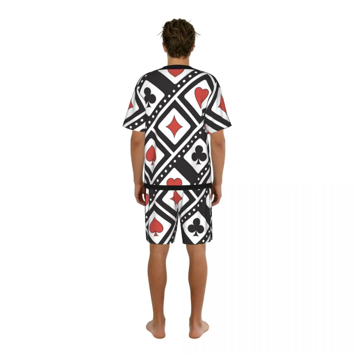 Men's Casual Pajama Set Short Sleeve T-shirt Shorts Playing Card Background Home Clothes Sleep Suit