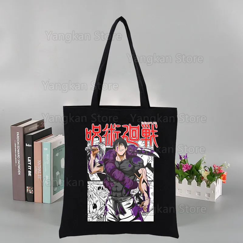 Toji Fushiguro Harajuku Fashion Shopping Black Bags Canvas Tote Bag Mom Reusable Cloth Bag Handbag Shoulder Bags