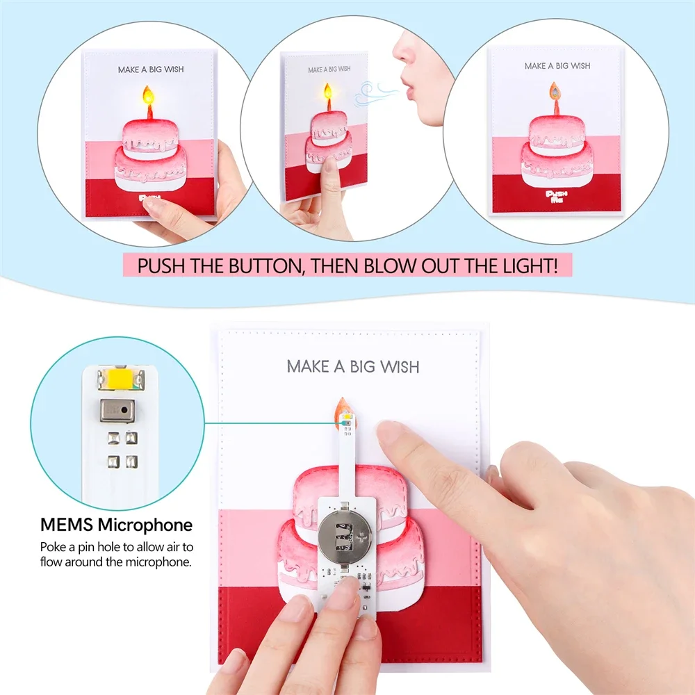 3 Pcs/set Creative Blow-Out LED Candle Light for Light-Up Birthday Card Perfect for Scrapbook layouts and POP-up Projects Light